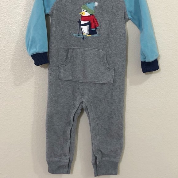 CARTER"S Fleece One-Piece Romper Jumpsuit Bodysuit Penguin Skiing Size 18 Months - Picture 4 of 9